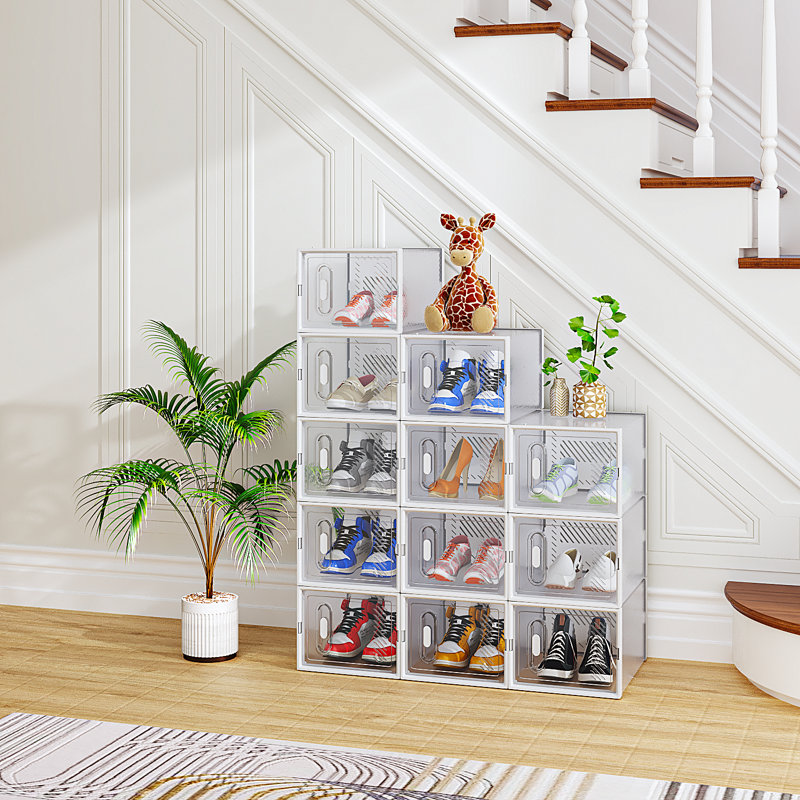 Rangement de chaussures moyen empilable (ensemble de 12), Transparent/blanc