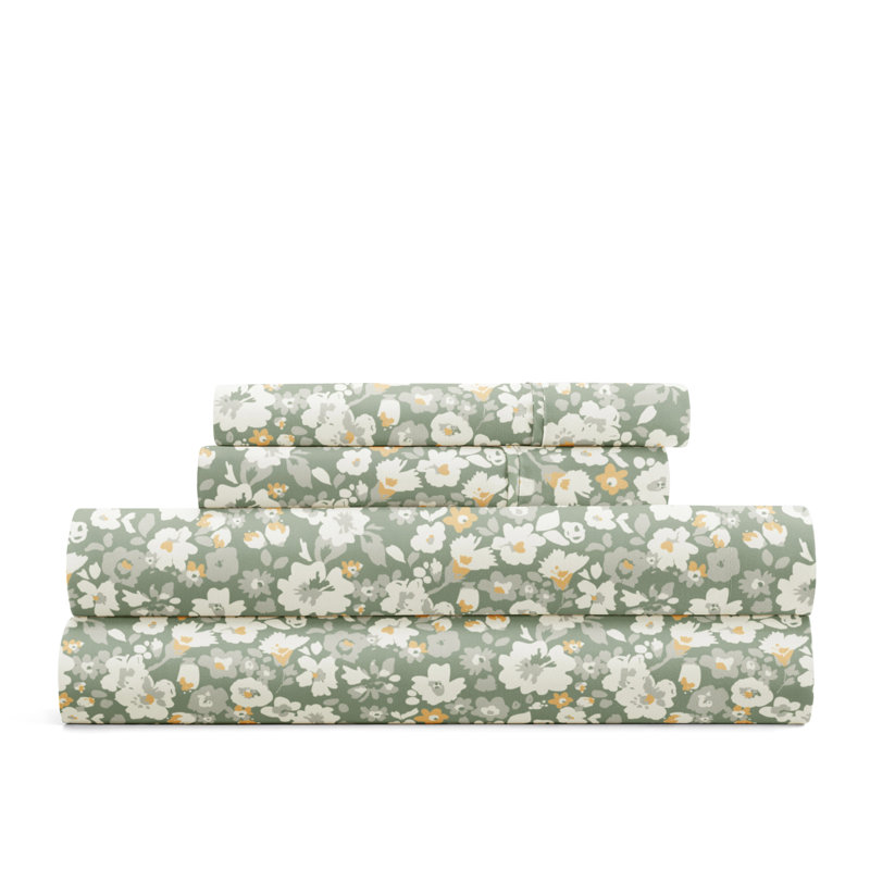 Green Floral Microfiber Full Sheet Set