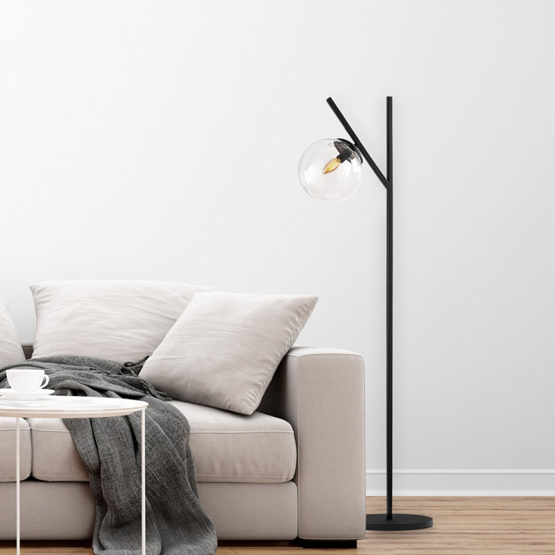 Lampe sur pied arquée 12,18 po Cawe, Noir, Transparent