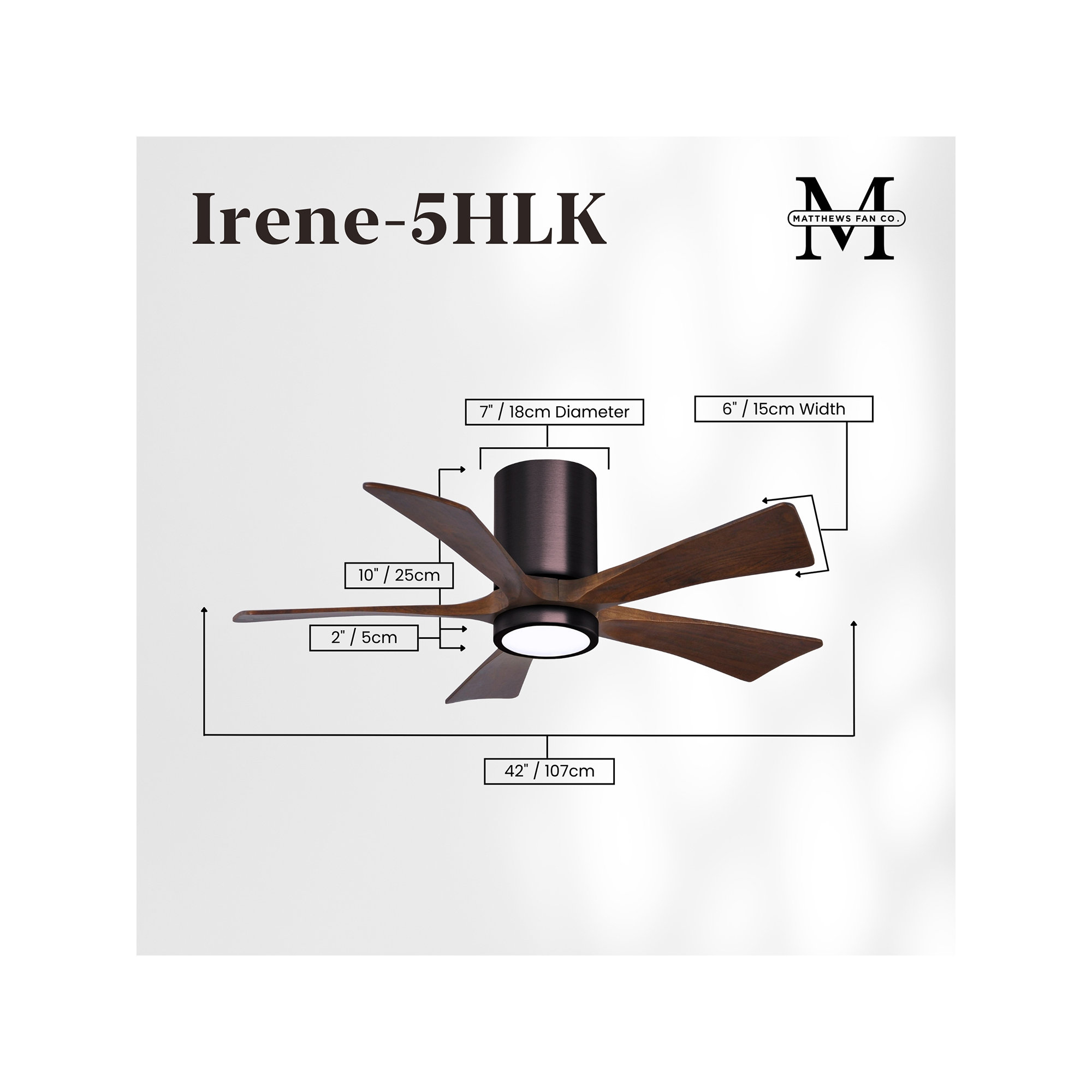 Irene 5 - Blade LED Ceiling Fan with Light Kit Included, Brushed Bronze, Walnut Tone, 42"