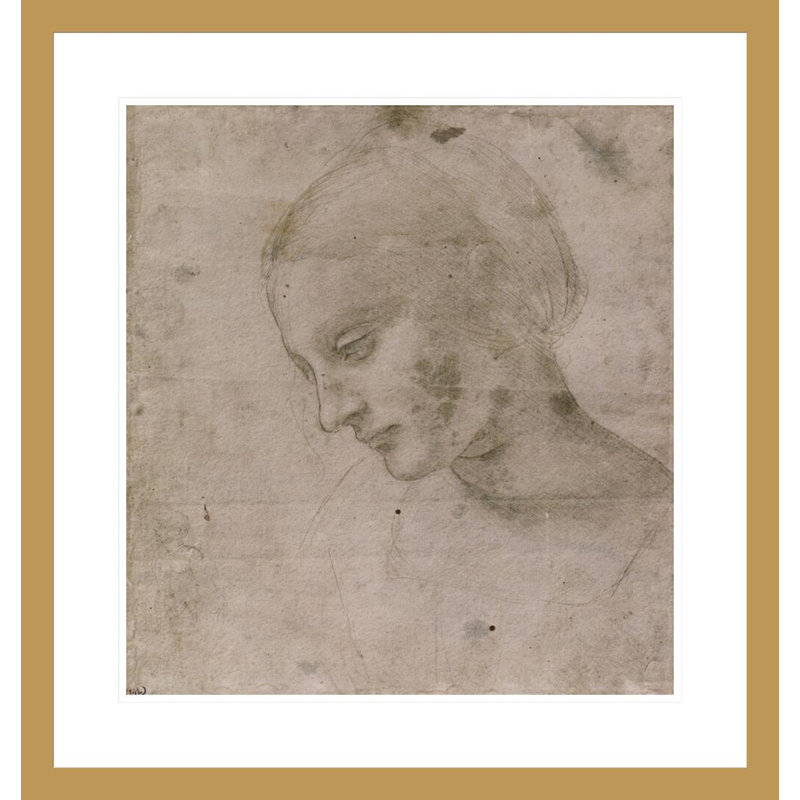 Tête de jeune femme ou tête de la Vierge par Leonardo Da Vinci, impression giclée encadrée, H 24,8 po x l 23,5 po
