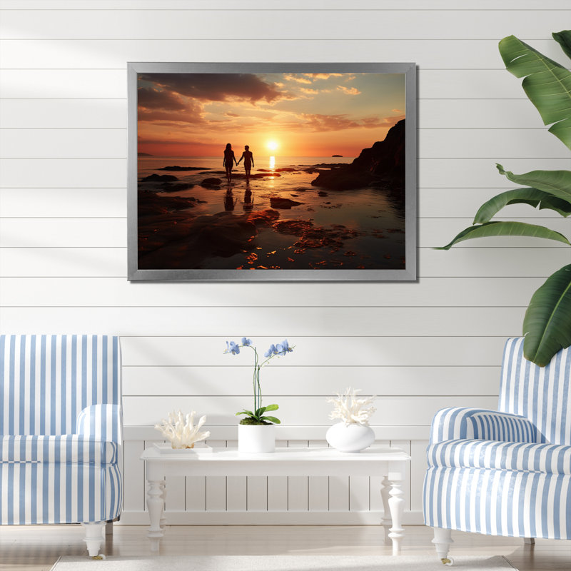 Beach Photo Sunset Serenade X - Décoration murale plage, Cadre simple argenté, H 24 po x l 32 po x P 1 po