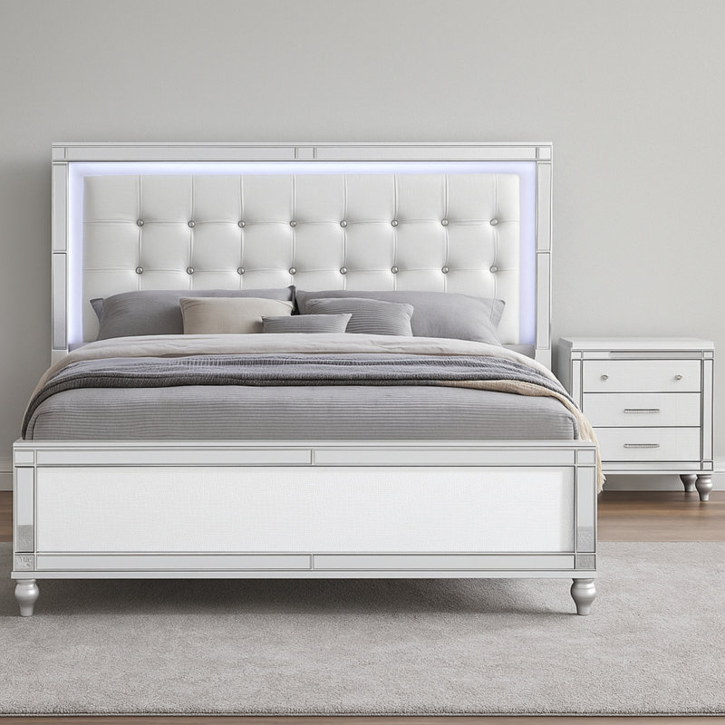 Moaad Queen 2PC Bedroom Set White, Queen, White, 2 Pieces: Bed, Nightstand