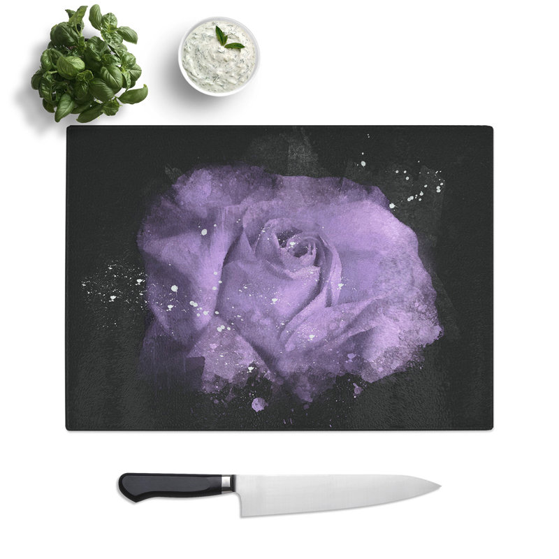 Tempered Glass Lone Purple Rose Chopping Board, 20 cm x 28.5 cm