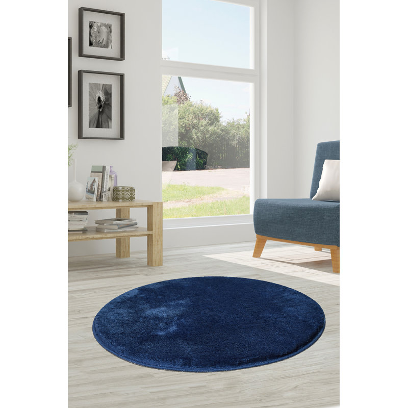 Tapis en acrylique bleu foncé tissé à la machine Whitfield, Rond 2 pi 11 po