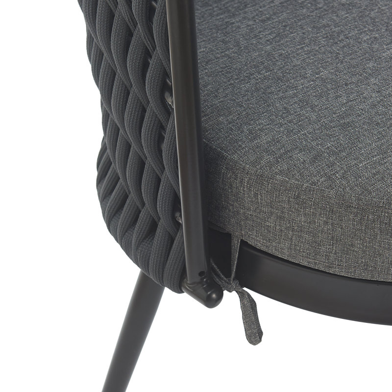 Chaise de salle à manger d'extérieur Justa, Corde gris foncé / cadre noir, Gris foncé, Gris foncé