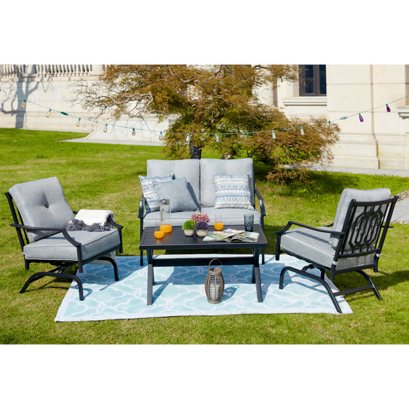 Strader 4 - Person Patio Conversation Set with Cushions, Gray