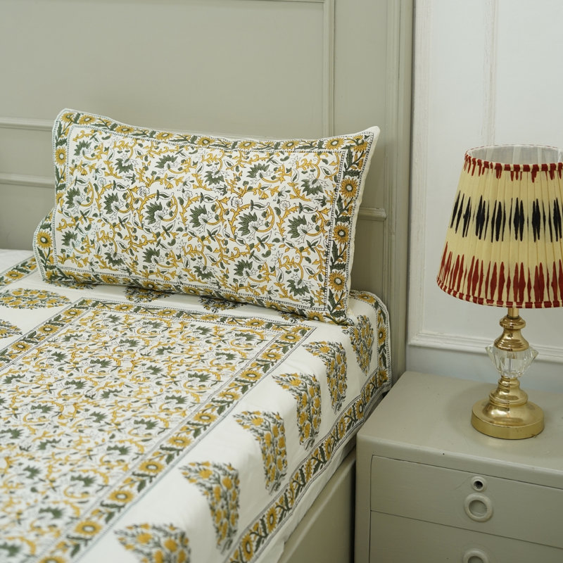 Fabdivine 102X112 Pure Cotton Bedsheet Set – Handmade Bedsheet with Matching Pillow Covers – Premium Bedding, Madhav. 