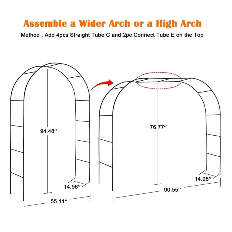 Tonnelle de jardin réglable en métal vert foncé - Treillis d'assemblage bidirectionnel de 6 à 8 pi pour plantes grimpantes, décoration de mariage / événement extérieur (configuration plus large ou plus haute)