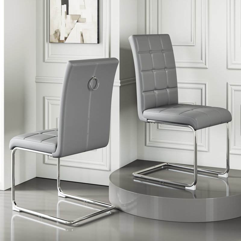 Chaises de salle à manger rembourrées modernes en similicuir (ensemble de 4), Gris, Argent