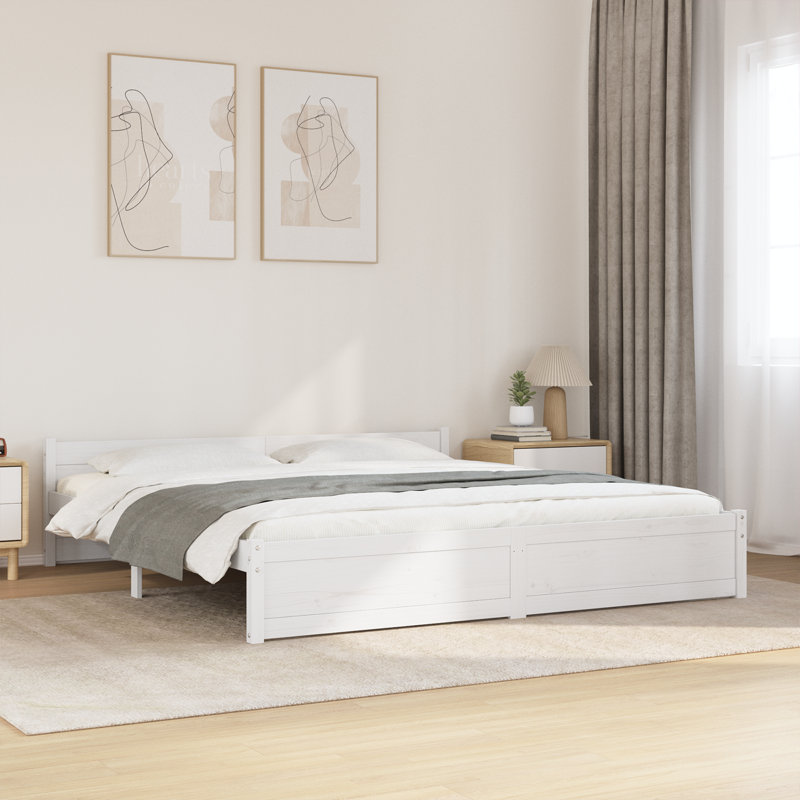 Bed Frame Solid Wood, White, Super King (6')