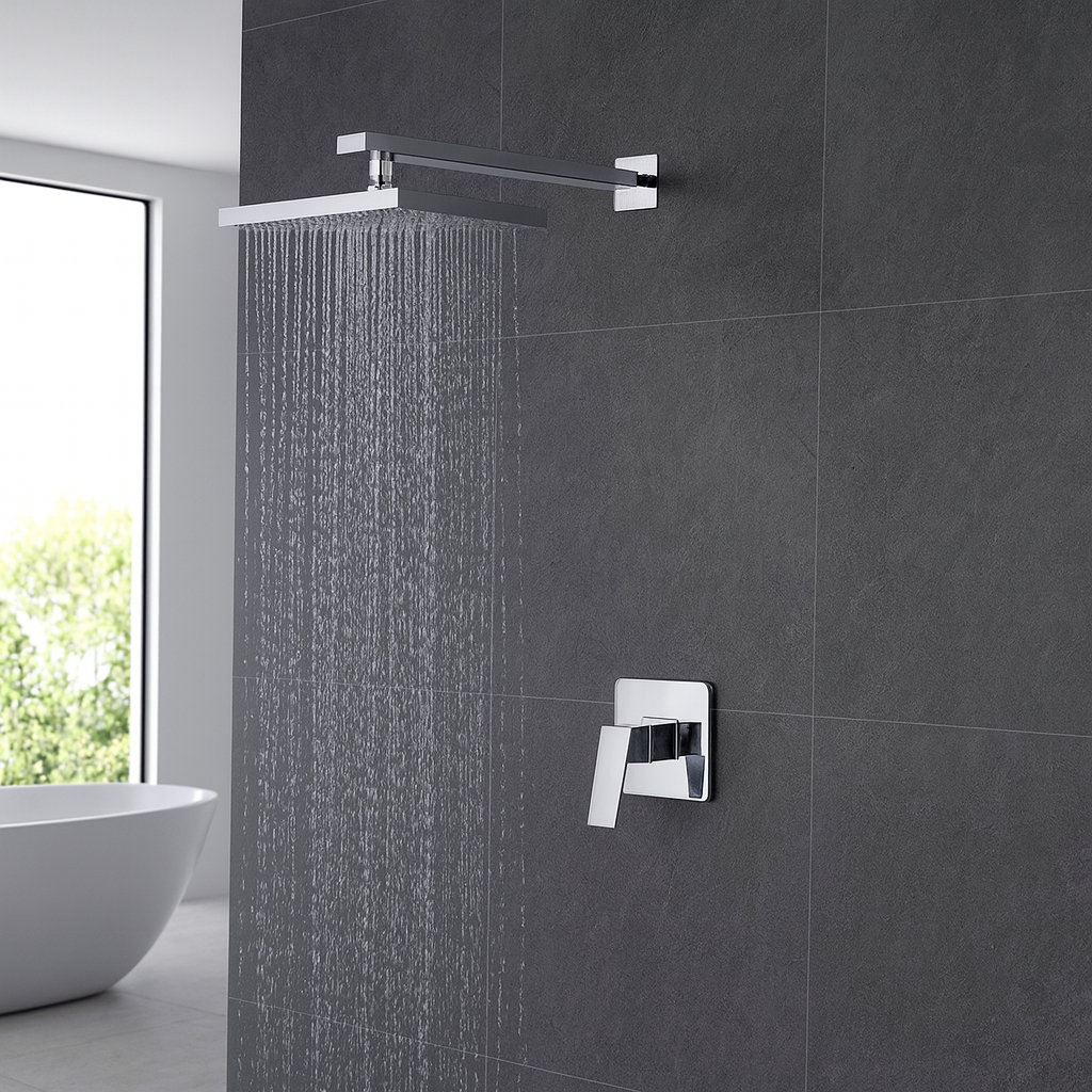 Wall Mounted LED Rainfall Showerhead with Hydro Powered Color Changing Lights FontanaShowers