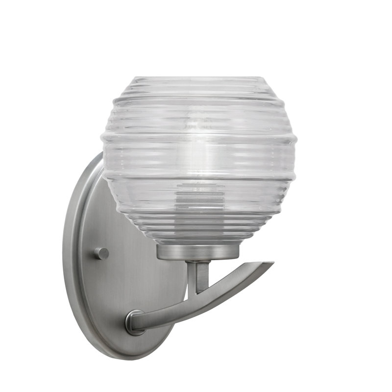 Kurve Wall Sconce With 6" Ribbed Glass, Clear, Nickel