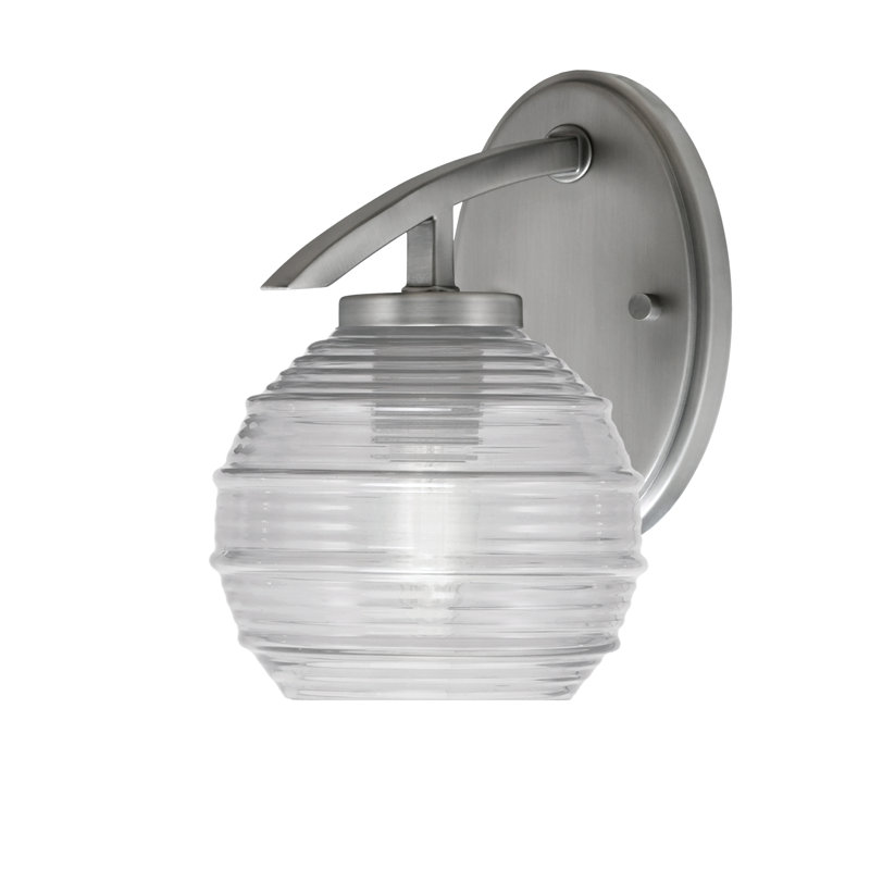 Kurve Wall Sconce With 6" Ribbed Glass, Nickel, Smoke
