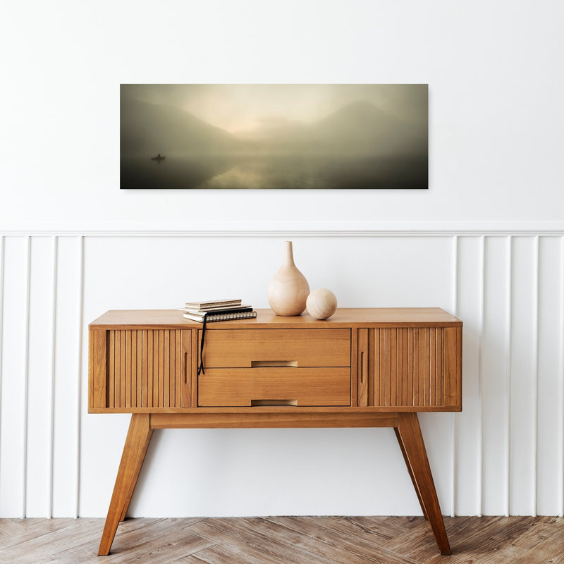 «Misty Lake Solitude Peaceful Serene Tranquil Landscape Mountain», art mural, H 36 po x l 12 po
