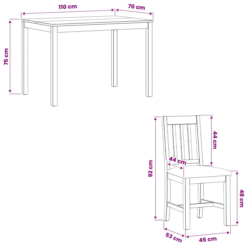 4 -Person Oak Solid Wood Dining Set, Grey, Grey, Grey, Grey