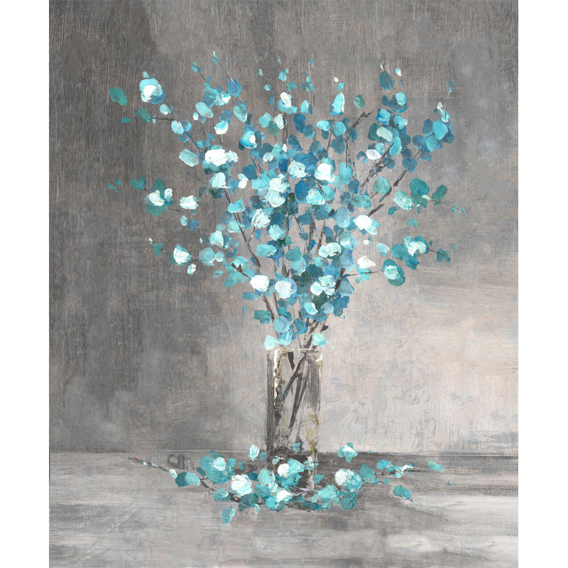 «Blue Blooms On Grey», reproduction sur toile, H 36 po x l 24 po