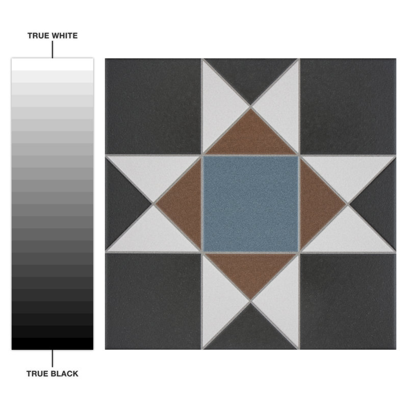 Vanity 13" x 13" Porcelain Patterned Wall & Floor Tile, Black/Blue/Beige