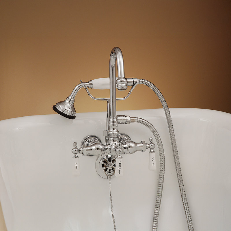 Tub Mount Gooseneck Faucet with Handheld (P0402) by Strom Living, Chrome