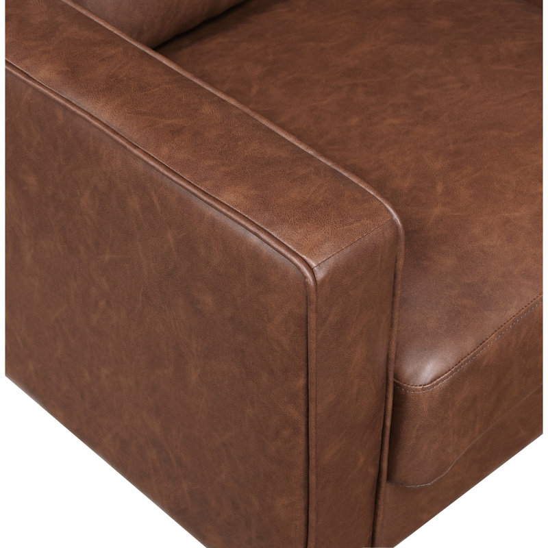 Sofa deux places contemporain en similicuir au chocolat avec rembourrage en mousse et pieds en bois apparents
