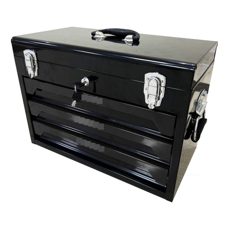 Coffre à outils 20 po 3 en acier avec glissières à roulement, capacité de 15 kg, métal, plateau supérieur, poignée de transport, pour le garage, la maison, le poste de travail, la boîte à outils noircie, le rangement à usage domestique, l'établi, noir