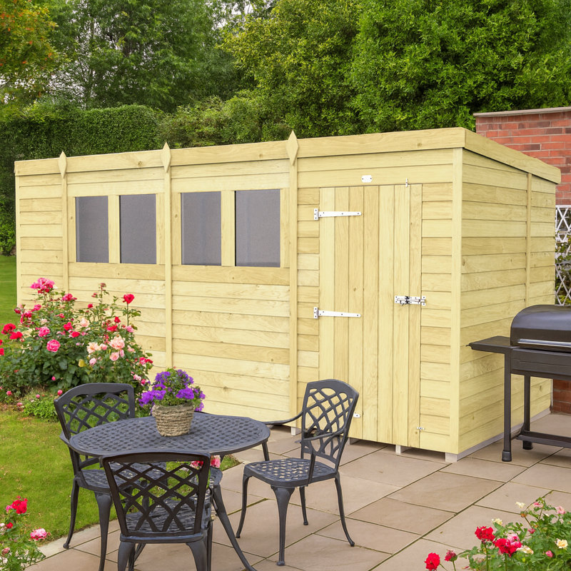 15ft x 7ft Pent Shed - Single Door with Windows