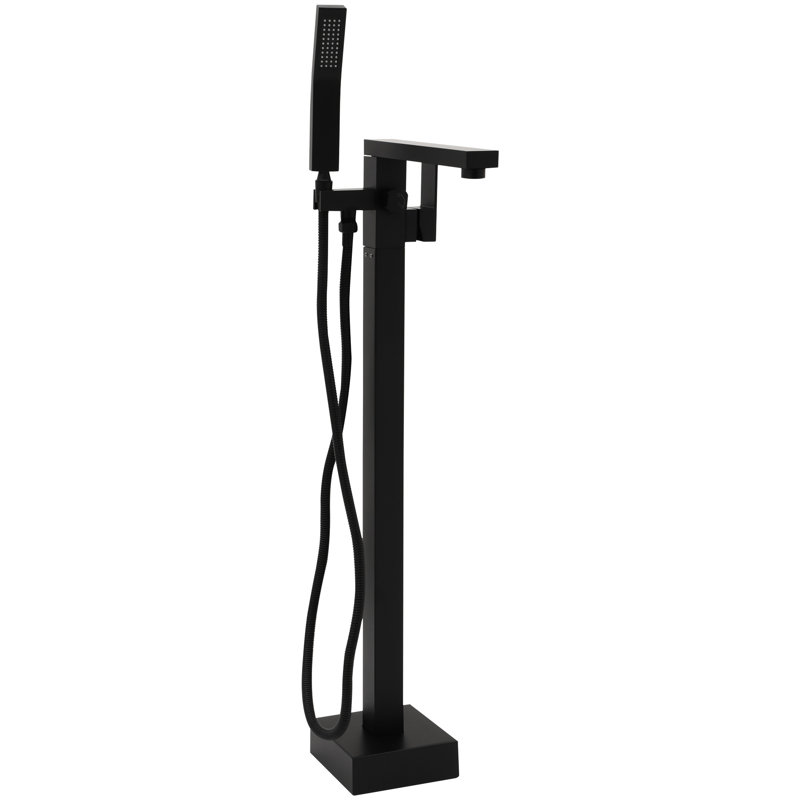 Robinet de baignoire, finition noir mat, laiton massif de haute qualité, débit régulier et réglage de la température, bec rotatif à 360 ° pour seaux de salle de bain noir, mélange double, éclaboussures