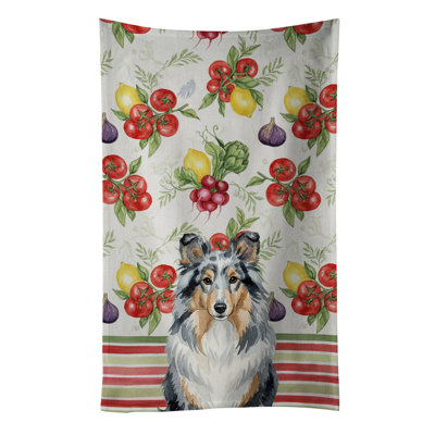 Blue Merle Sheltie Vegetables Kitchen Towel