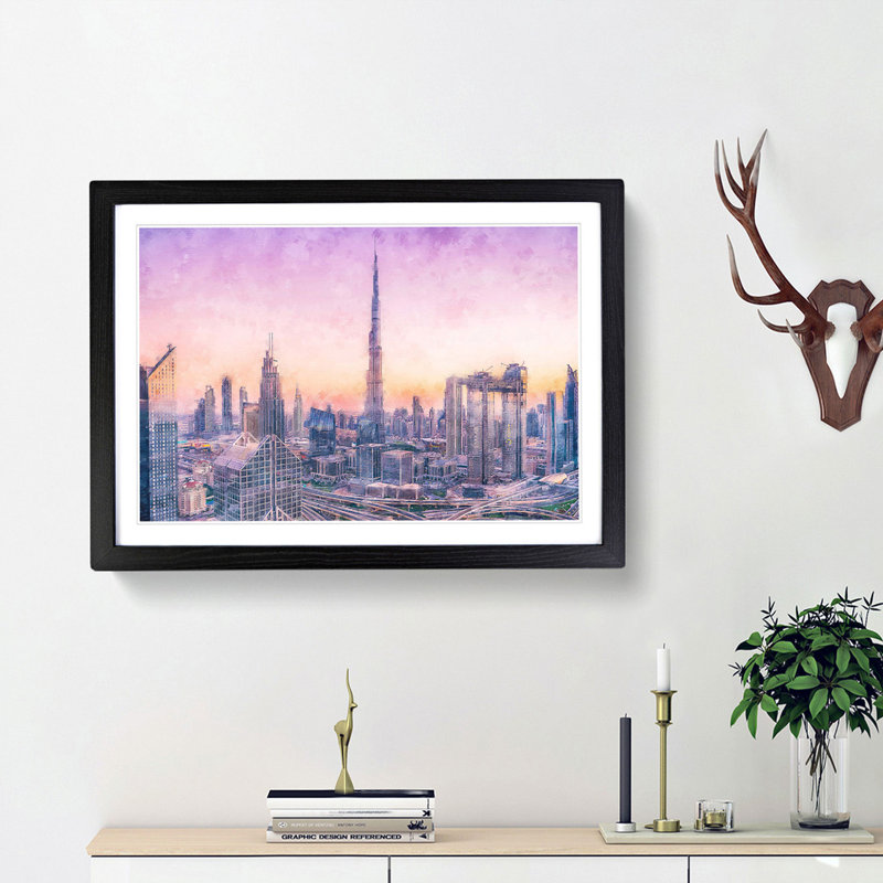 Dubai Skyline - Picture Frame Graphic Art Print, 33cm H x 45cm W x 2cm D, Black Framed