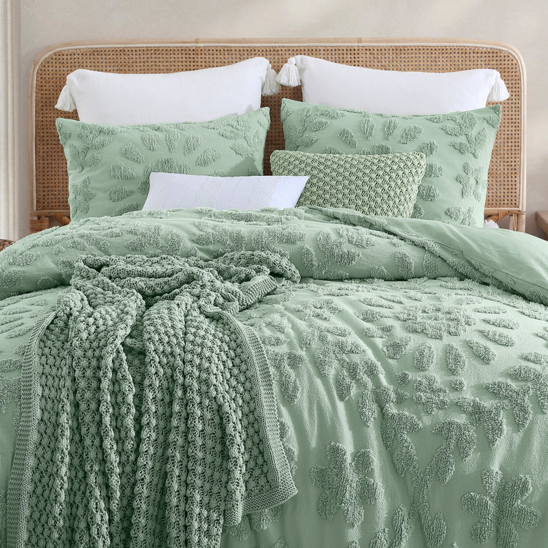 Peri Home Chenille Laurel Duvet Set, Queen Duvet Cover & Insert + 2 Standard Shams, Green