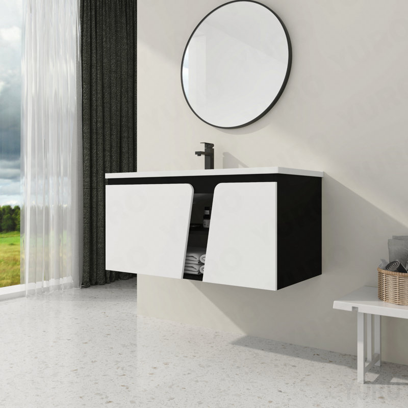 Meuble-lavabo mural 40 po avec lavabo en céramique et porte d'armoire à fermeture en douceur 40 po