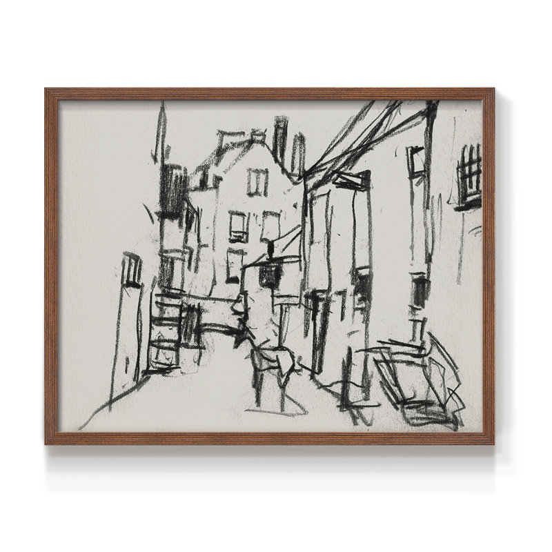 Vintage Sketch Work-VI -Framed Print - Restickable, 22" H x 28" W, Walnut