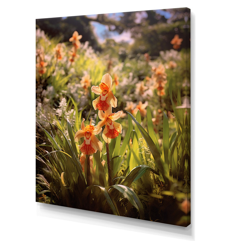 Orange, orchidées exotiques, vert, élégance, H 40 po x l 30 po x P 1,5 po, Toile tendue