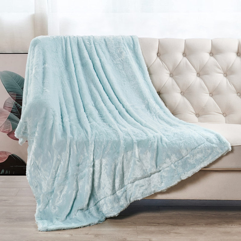 Light Blue Faux Fur Knitted Kids Throw Blanket