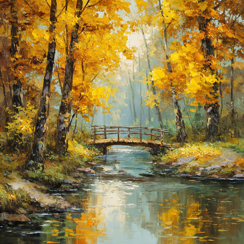«Golden Bridge in Forest», art mural sur toile tendue