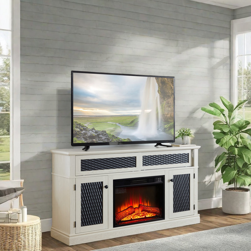 Electric Fireplace Tv Stand With Spacious Storage Console, Embossed Rustic Design, Remote Control, Cord Management, And Adjustable Shelves For Living Room