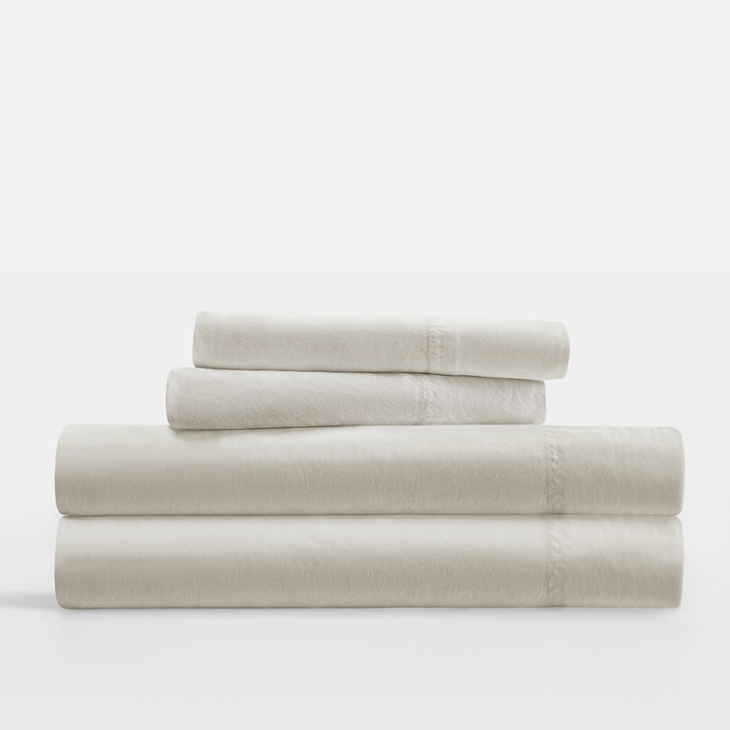 Ensemble de draps en coton uni, Ensemble de draps pour taille de lit double avec t, Ivoire