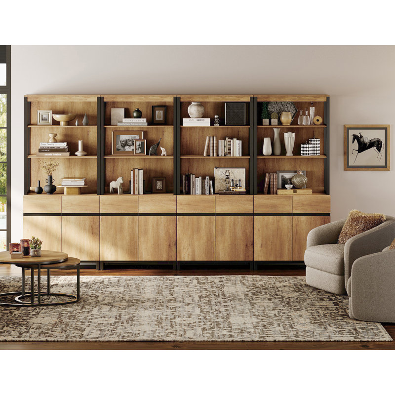 Aadam 4 PCS Modern 72" Tall Bookcases With Metal Base And Adjustable Shelves, Library Book Shelf With Storage Cabinet And Open Book Shelfs