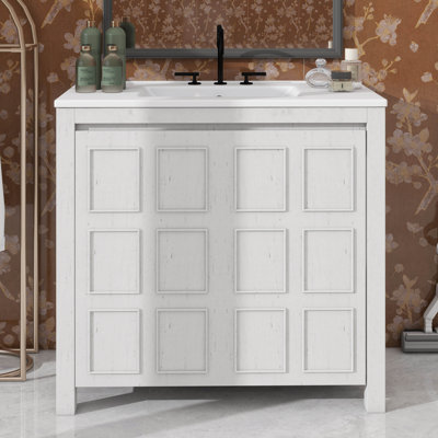 Meuble-lavabo 36 po, meuble-lavabo de ferme avec lavabo en céramique, ensemble de rangement pour salle de bain