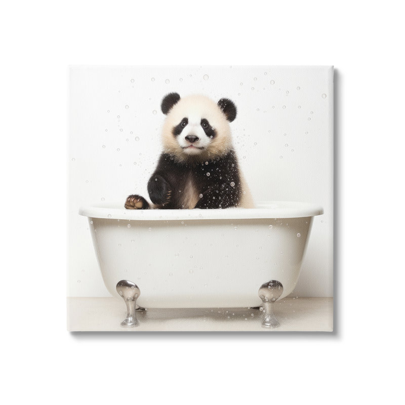 Panda in Bathtub Bubbles Canvas Art Print