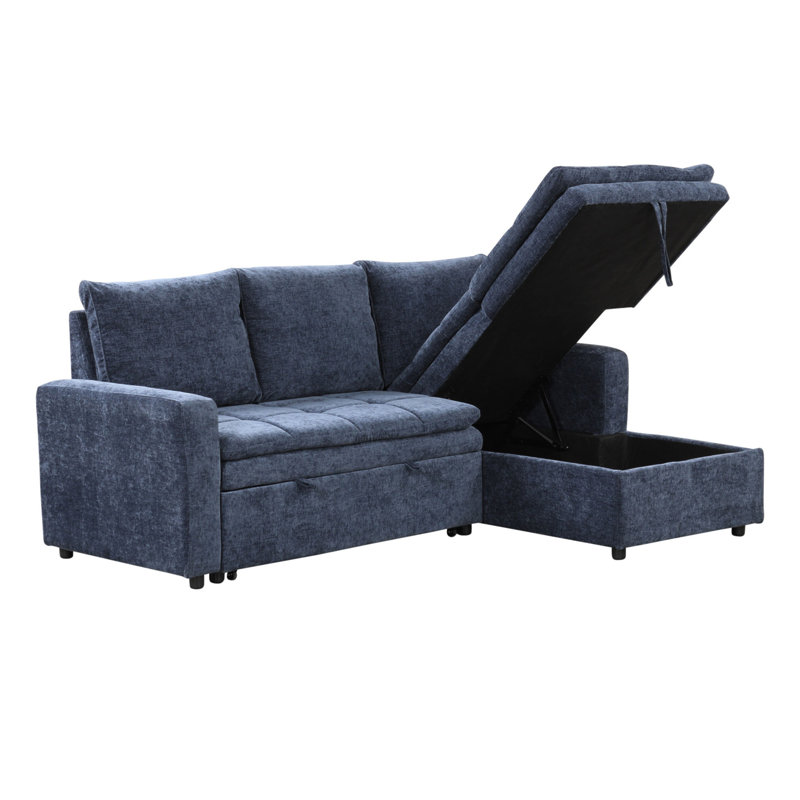 Canapé-lit modulaire rembourré avec espace de rangement, Chenille bleu