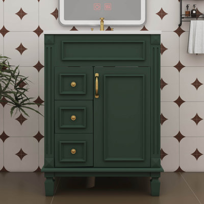 Meuble-lavabo moderne autonome avec lavabo intégré, deux tiroirs de rangement et tablettes réglables