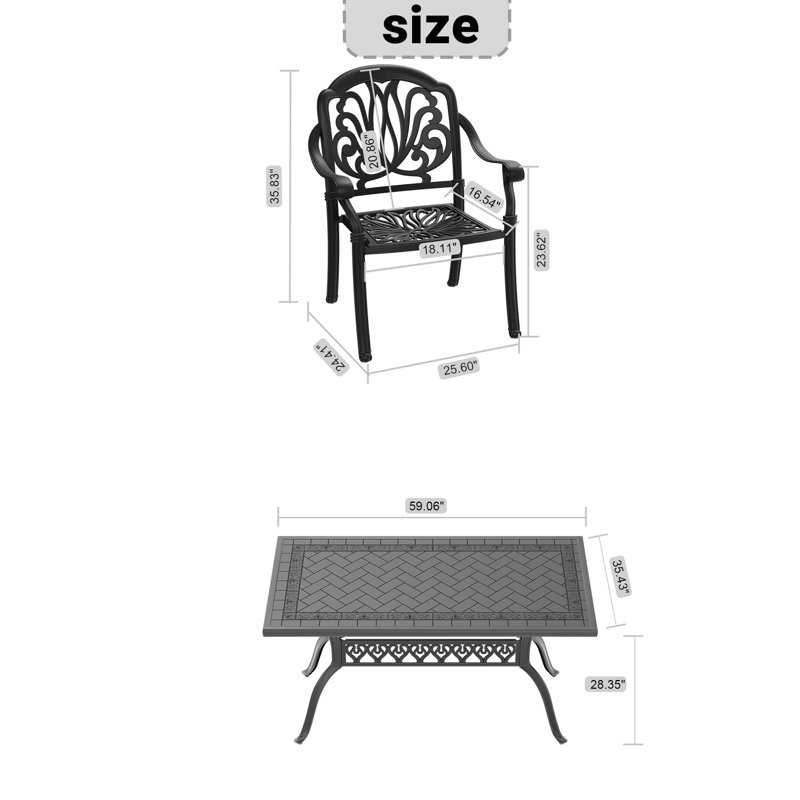 5 meubles de patio avec fonte d'aluminium et coussins