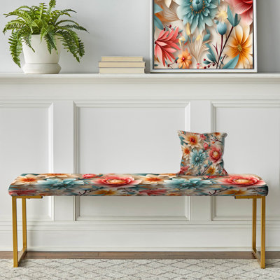 Pastel Colours Eclectic Floral Collage - Eclectic Upholstered Gold Bench