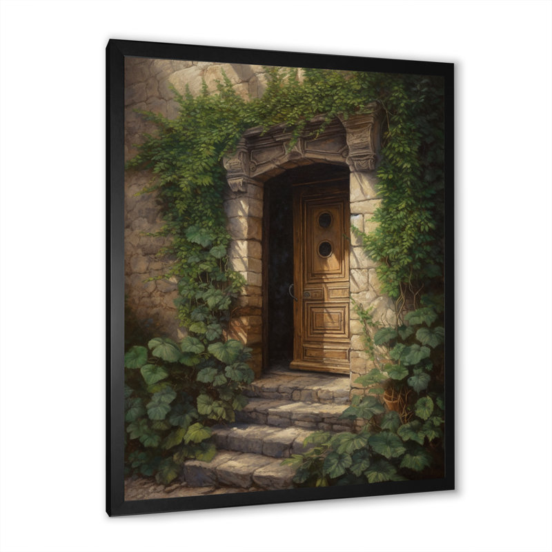 Romanita brun et vert, porte d'entrée de la nature III sur toile, H 20 po x l 12 po x P 1 po, Cadre photo noir