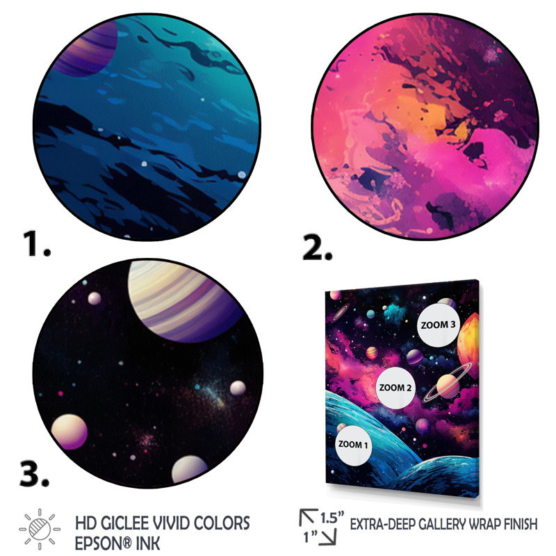 Galaxies de l'amour rose sur toile, H 40 po x l 30 po x P 1,5 po, Cadre simple noir