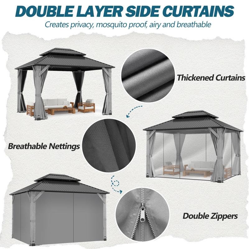 Patio Double-Vented Galvanized Steel Top Gazebo, 12 ft. W x 10 ft. D