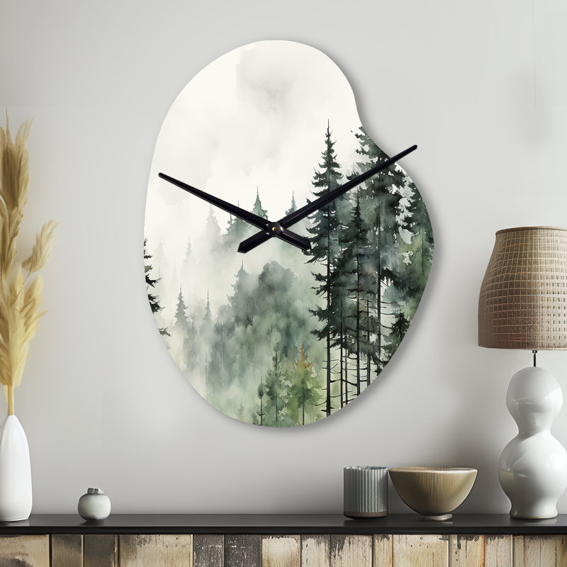 Horloge murale pin en métal Misty Morning I - Pine, Petit
