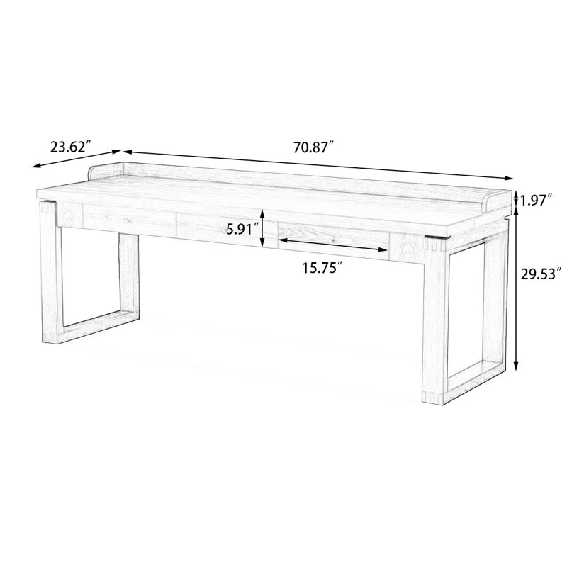 Brown Rectangular Solid Wood with 3 drawers desk, 29.53" H x 70.87" W x 23.62" D