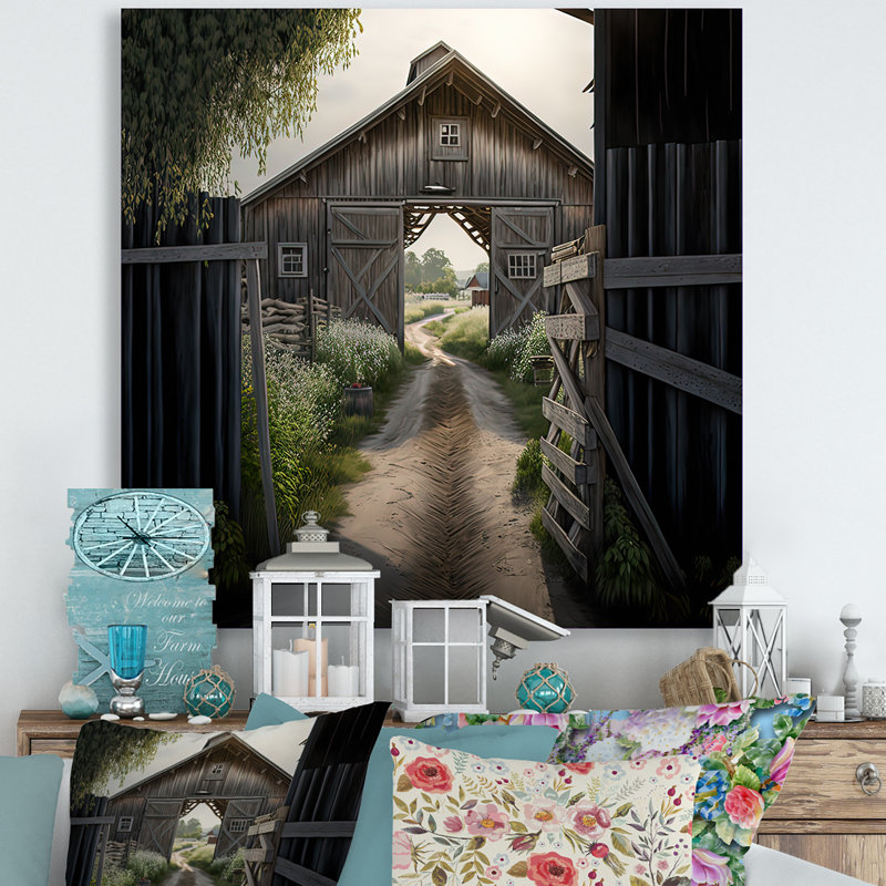 Pittoresque chemin sinueux et grange I - Barn Farm Ranch, impressions sur toile, Toile tendue, H 24 po x l 24 po x P 1 po